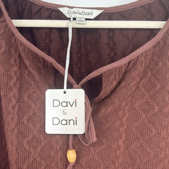 Davi & Dani Brown Boho Peasant Top – Ruffle Hem, Bell Sleeves Multiple Sizes NWT - Picture 2 of 5